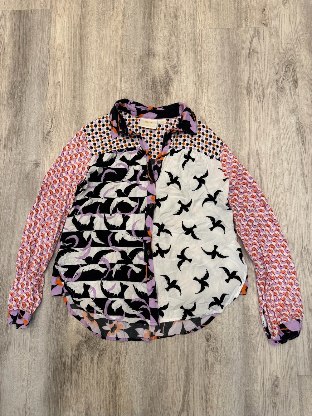 Maeve by Anthropologie Mixed Print Bird Floral Button Down Shirt Small